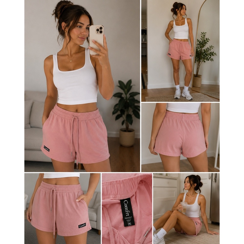 Comfrt Shorts Pink Rayon Spandex Drawstring Sleepwear Size M